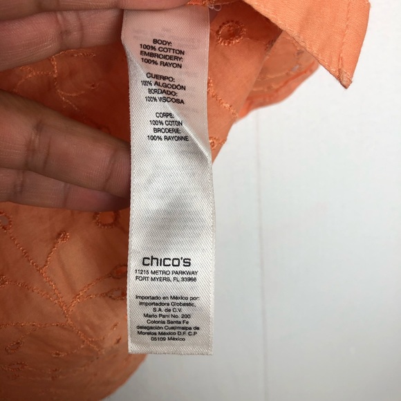 CHICO’S You EYELET BUTTON DOWN SHIRT 3/4 SLEEVE O - Picture 5 of 8